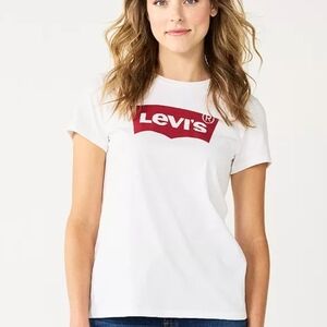 Levi's White Short-Sleeve Tee with Red Logo Size XS Casual Streetwear